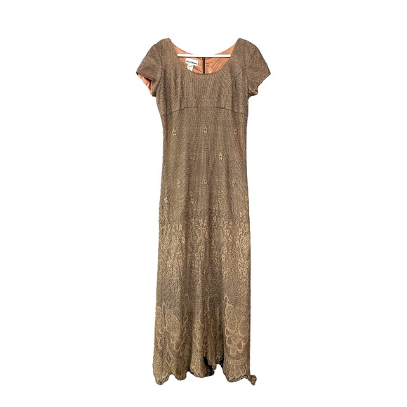 Vintage Dave & Johnny Lace Maxi Dress Metallic Gold 12 Formal Prom Gala Party - Picture 1 of 13